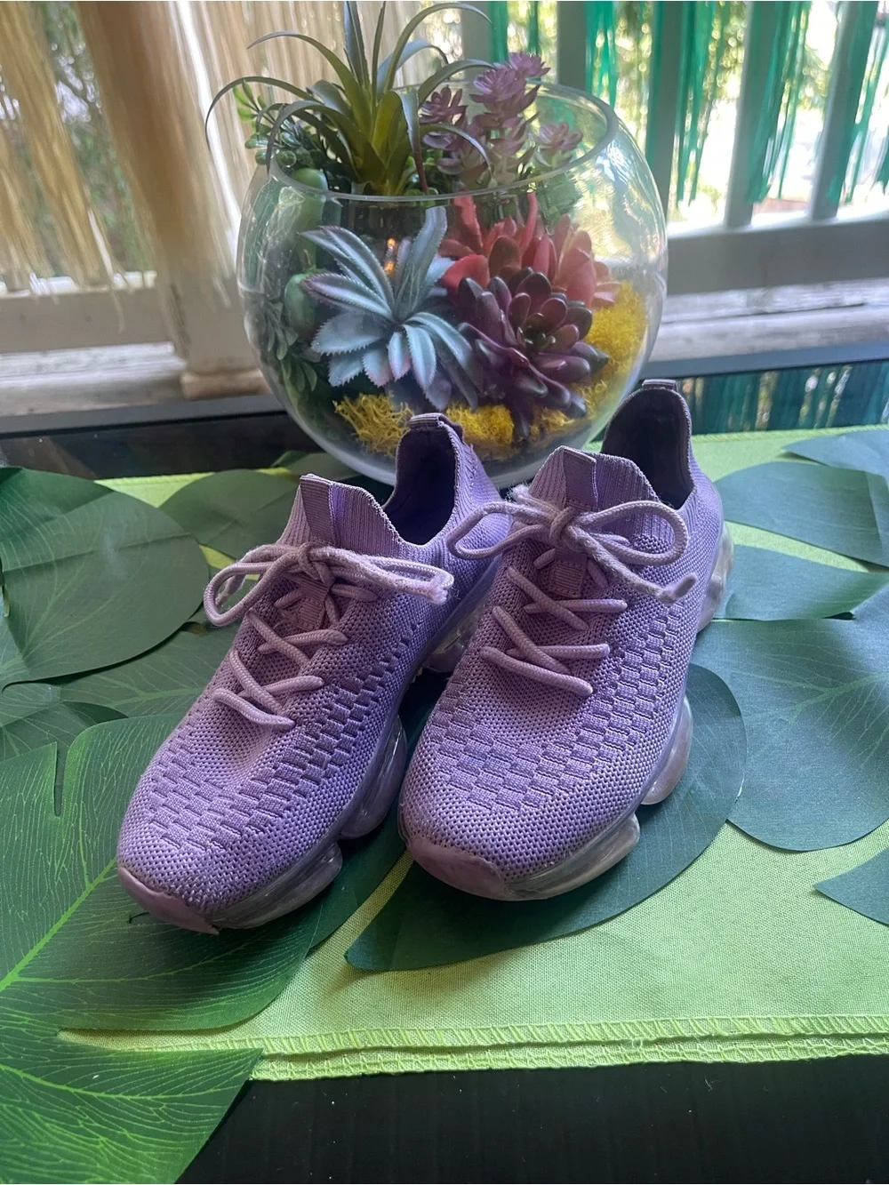 Lilac Knit Slip-On Sneakers - Lavender Casual Trainers